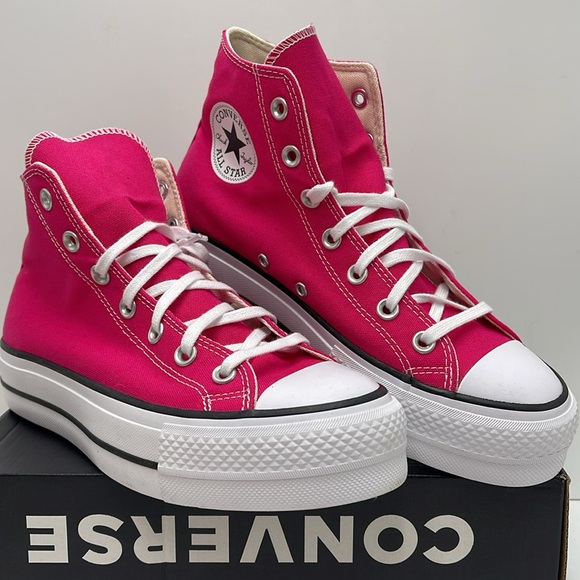 Converse WMNS CTAS LIFT HI CERISE PINK/WHITE/BLACK A08288F Platforms Sneakers - Picture 5 of 16